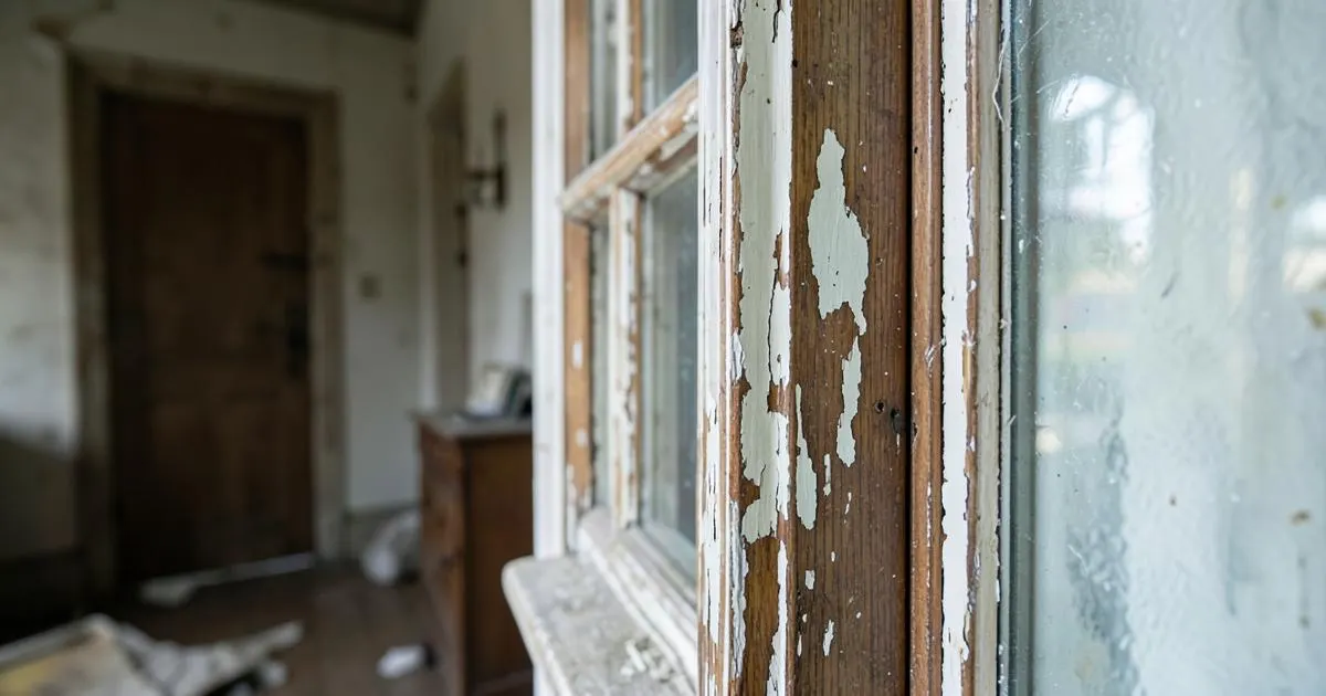 Peinture ancienne écaillée dans un logement à Le Mans