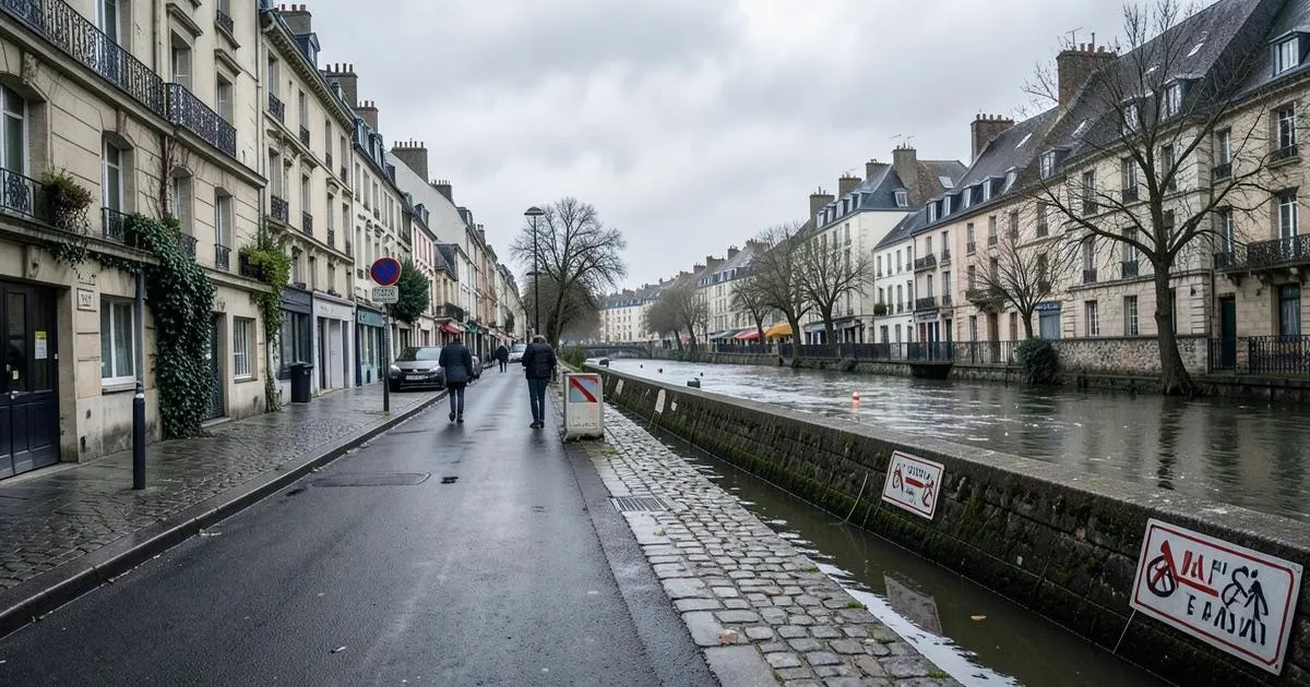 Quais et rue exposés au risque d’inondation à Le Mans